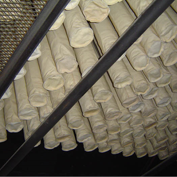 Cluster of hanging industrial filter bags